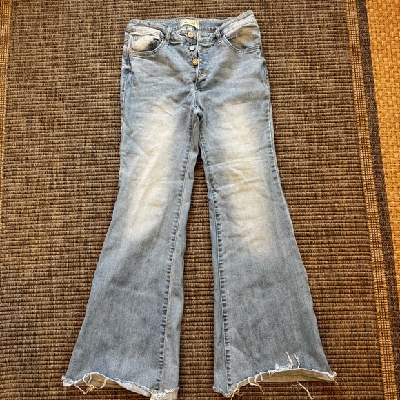 Tricot Vintage Looking  Blue Flare Jeans with Raw Hem - Picture 1 of 4